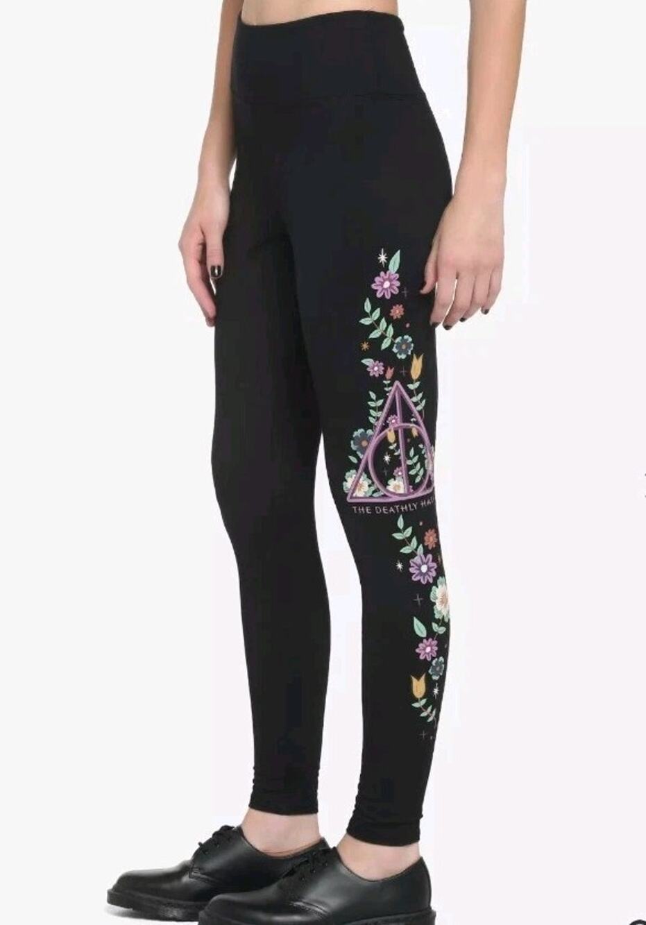 black Harry Potter Deathly Hallows Floral Leggings